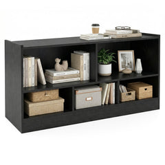 2-Tier Wooden Kids Bookcase with 5 Compartments for Playroom Study-Black