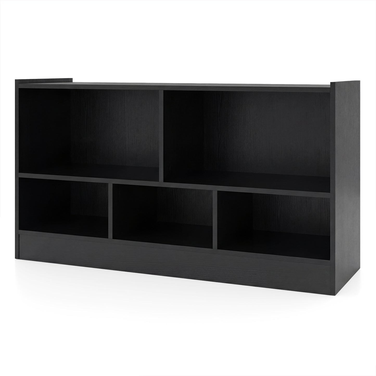 2-Tier Wooden Kids Bookcase with 5 Compartments for Playroom Study-Black