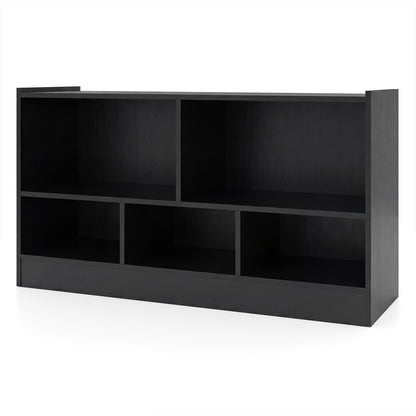 2-Tier Wooden Kids Bookcase with 5 Compartments for Playroom Study-Black