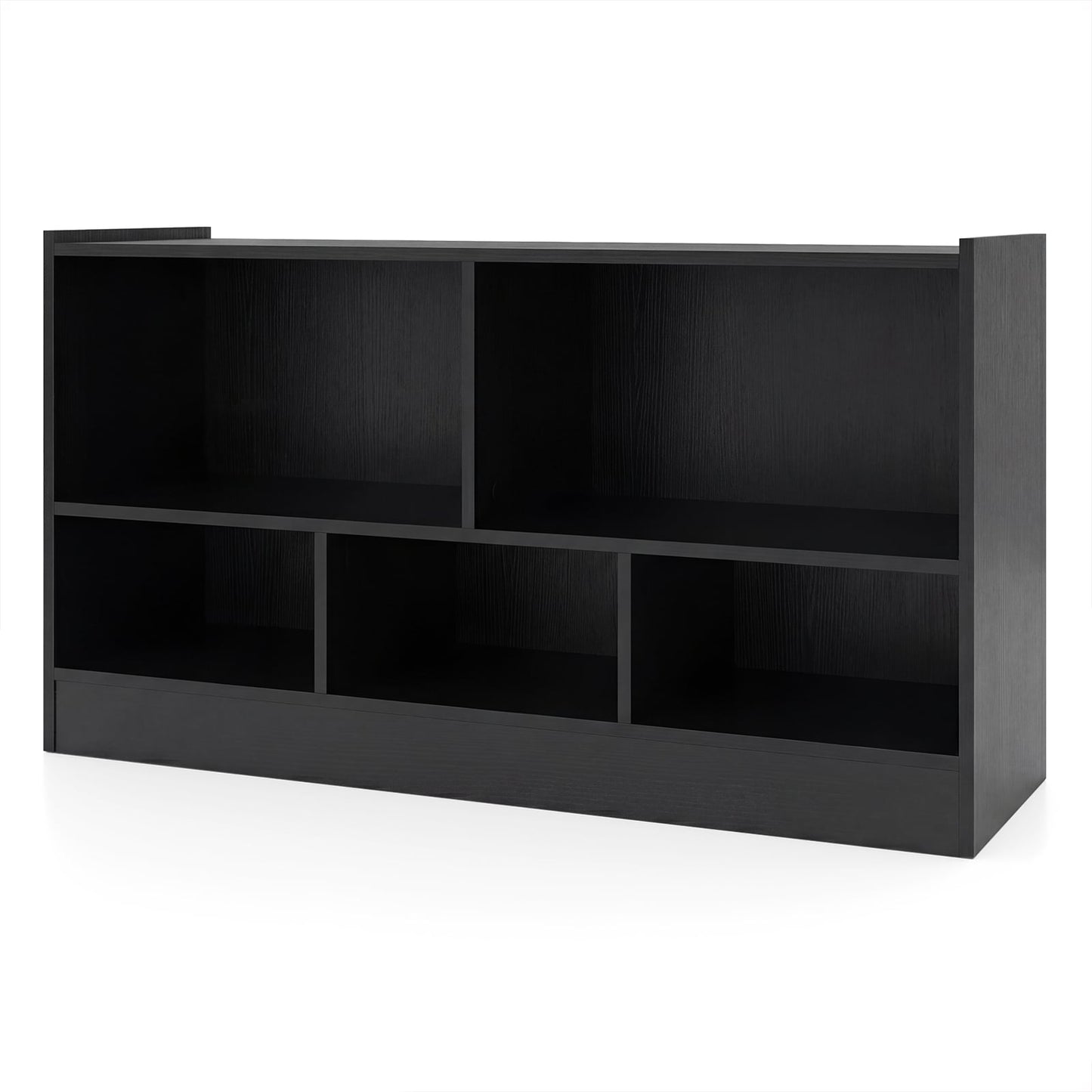 2-Tier Wooden Kids Bookcase with 5 Compartments for Playroom Study-Black