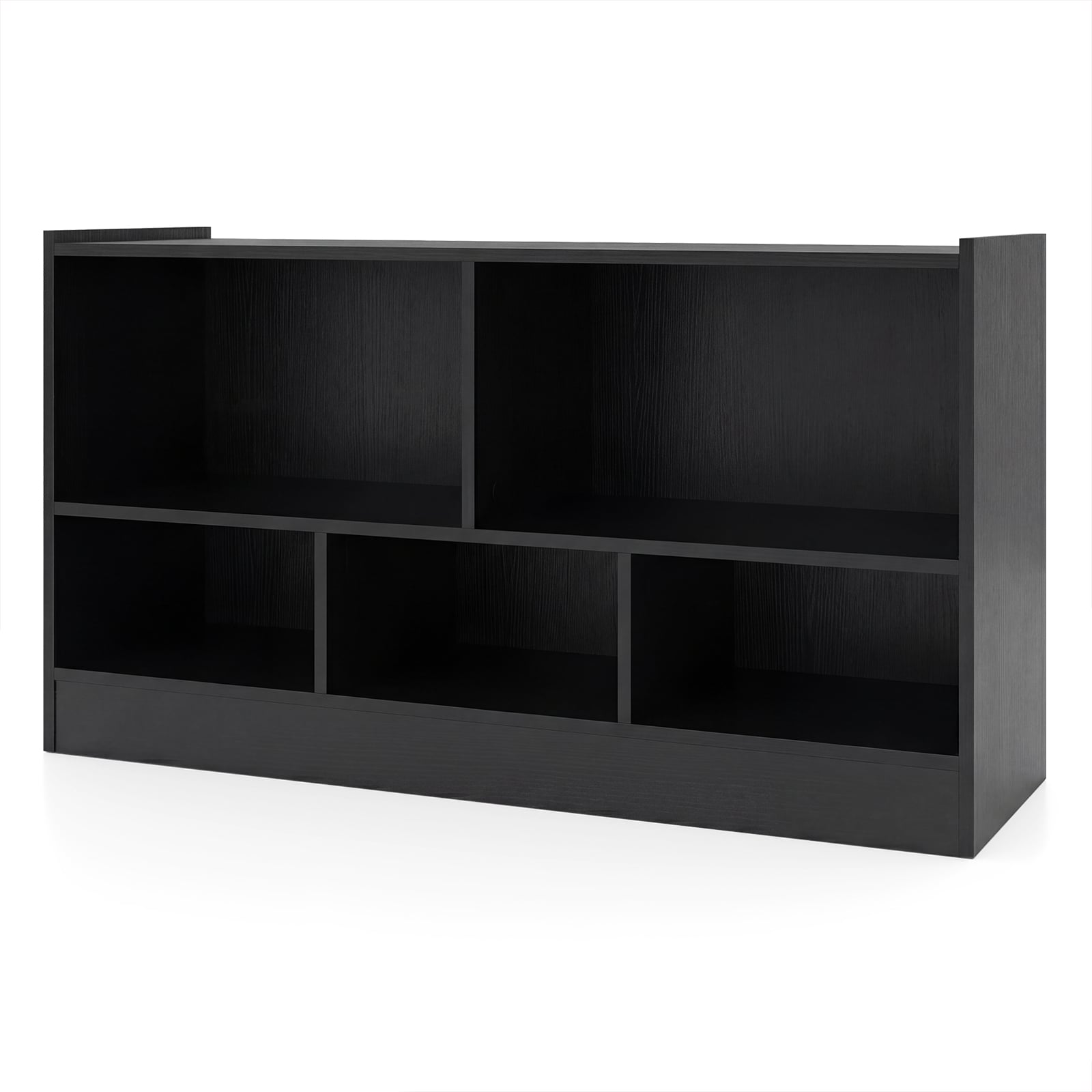 2-Tier Wooden Kids Bookcase with 5 Compartments for Playroom Study-Black