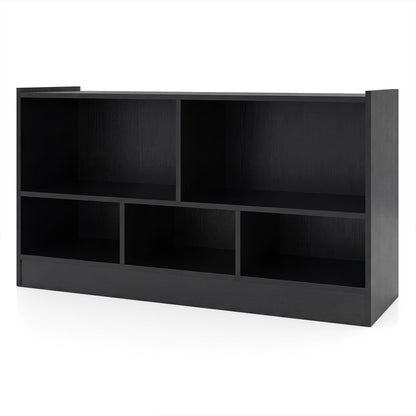 2-Tier Wooden Kids Bookcase with 5 Compartments for Playroom Study-Black