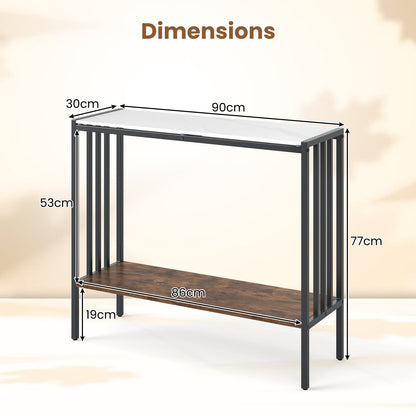 90 CM 2-Tier Industrial Console Foyer Table with Sintered Stone Tabletop