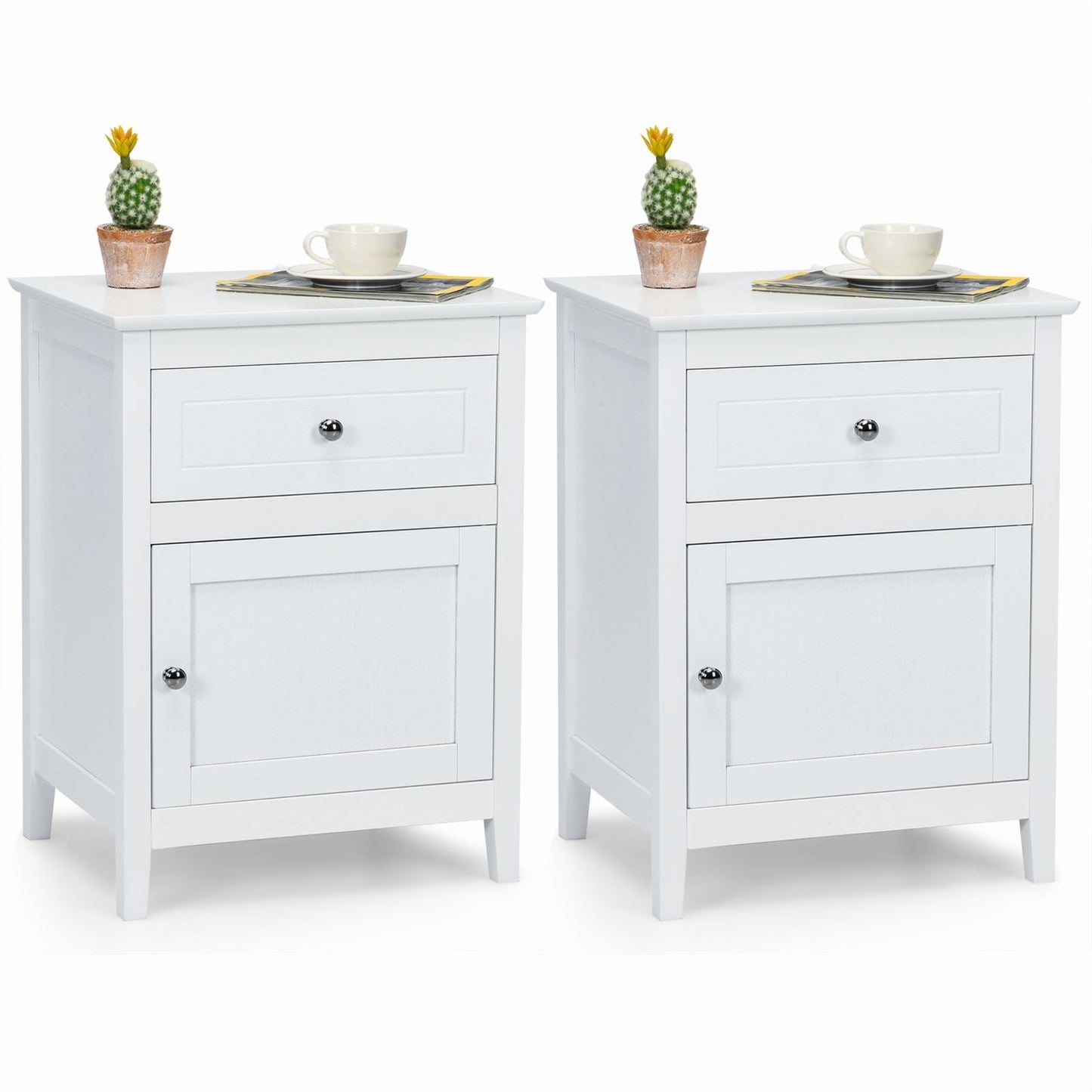 2-Tier Modern Badroom Nightstand with Drawer Set of 2