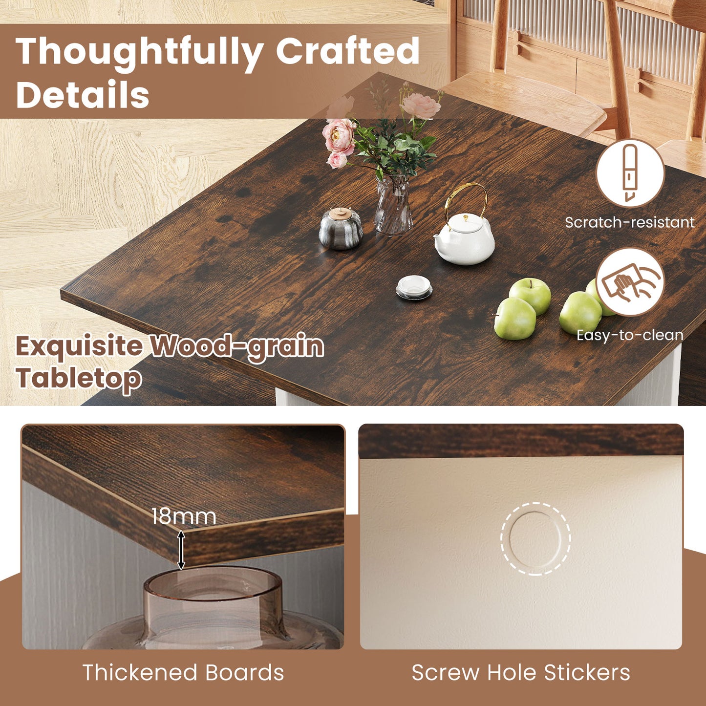 2-Tier Square Coffee Table with 4 Storage Compartments and Cross-shape Base-Coffee