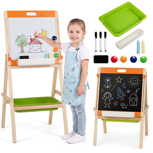 2-in-1 Art Easel for Kids with Magnetic Whiteboard & Blackboard for Ages 3+-Colourful