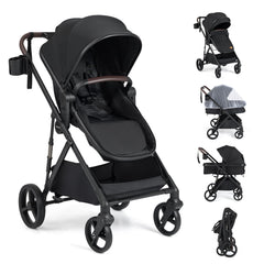 2 in 1 Baby Stroller Convertible High Landscape with Bassinet Mode Reversible Seat-Black