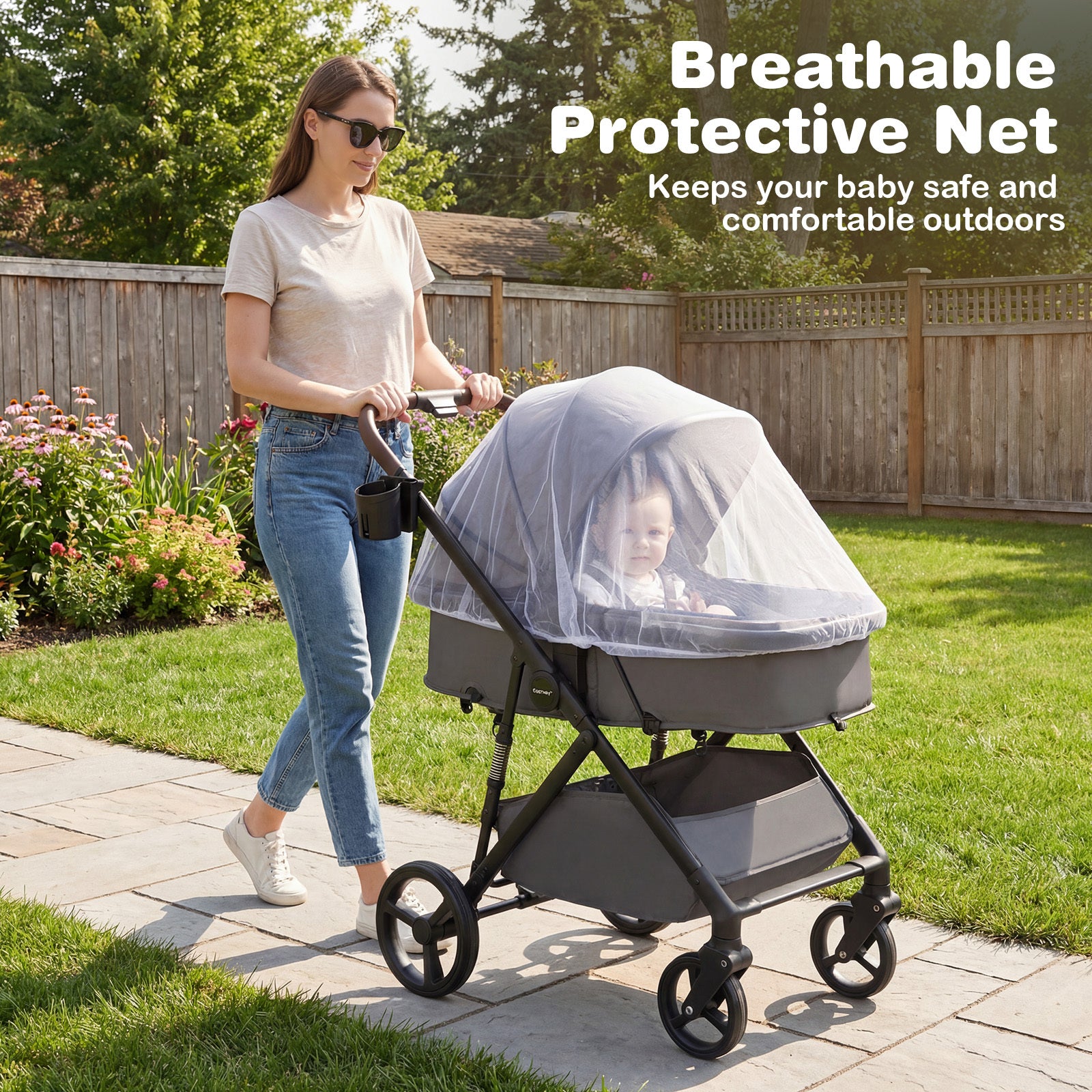 2 in 1 Baby Stroller Convertible High Landscape with Bassinet Mode Reversible Seat-Grey