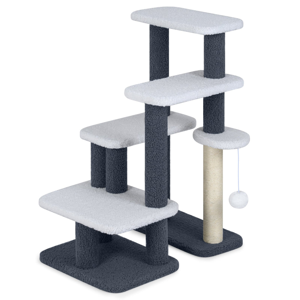 2-in-1 Cat Tree Tower Pet Steps with Sisal Scratching Post 3 Large Platforms-Grey