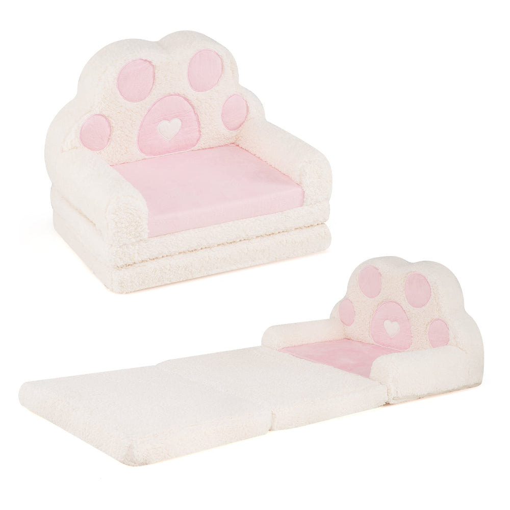 2-in-1 Convertible Kids Sofa to Lounger with Removable Cover and Bear's Paw Patterns-Pink