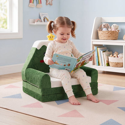 2-in-1 Convertible Kids Sofa to Lounger with Removable Cover and Christmas Patterns-Green