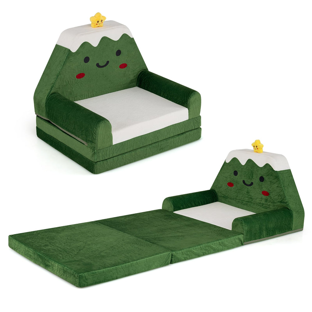 2-in-1 Convertible Kids Sofa to Lounger with Removable Cover and Christmas Patterns-Green