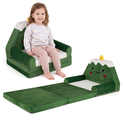 2-in-1 Convertible Kids Sofa to Lounger with Removable Cover and Christmas Patterns-Green