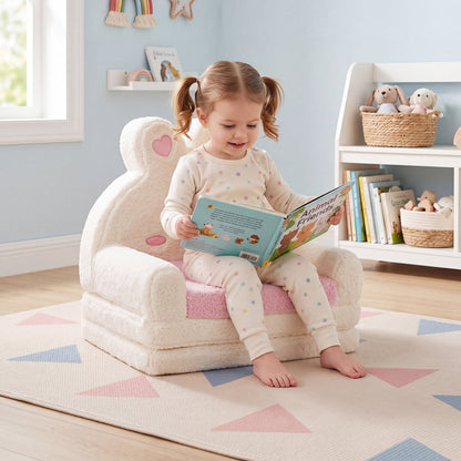 2-in-1 Convertible Kids Sofa to Lounger with Removable Cover and lovely Patterns-Pink
