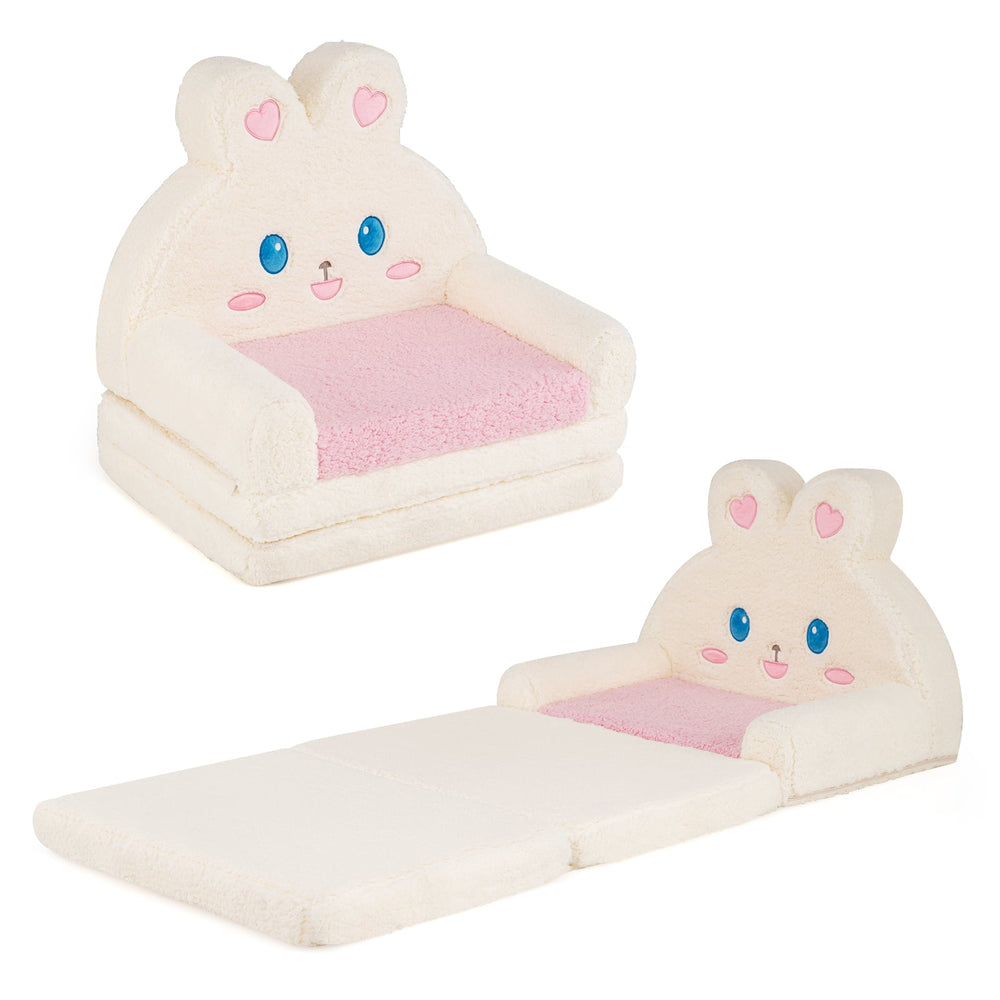 2-in-1 Convertible Kids Sofa to Lounger with Removable Cover and lovely Patterns-Pink