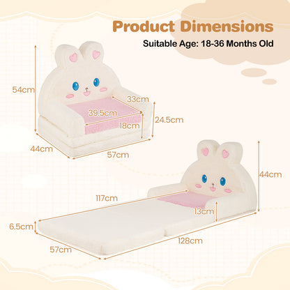 2-in-1 Convertible Kids Sofa to Lounger with Removable Cover and lovely Patterns-Pink