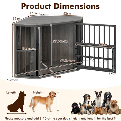 2-in-1 Dog Kennel and Decorative TV Stand with Dog Bowl Rack-Grey