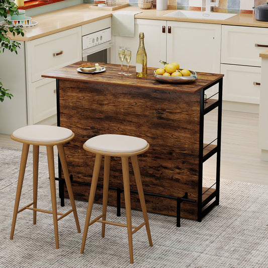 2-in-1 Home Bar Unit with 4 Shelves and Glass Holders and Wine Racks-Rustic Brown