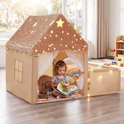 2-in-1 Kids Camping Tent with Attachable Side Playpen for Toddlers-Beige