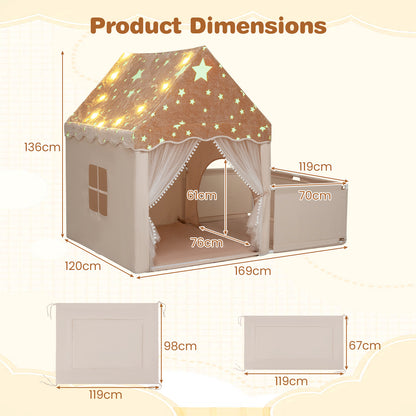 2-in-1 Kids Camping Tent with Attachable Side Playpen for Toddlers-Beige