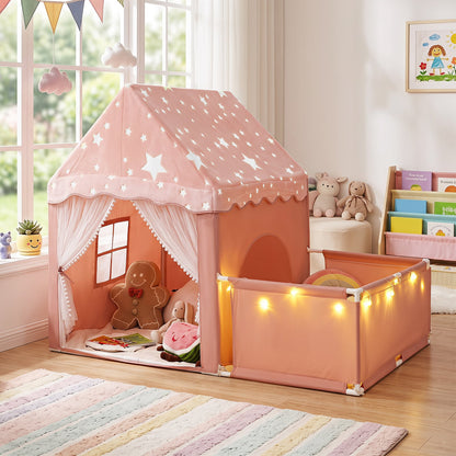 2-in-1 Kids Camping Tent with Attachable Side Playpen for Toddlers-Pink