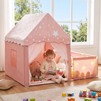 2-in-1 Kids Camping Tent with Attachable Side Playpen for Toddlers-Pink