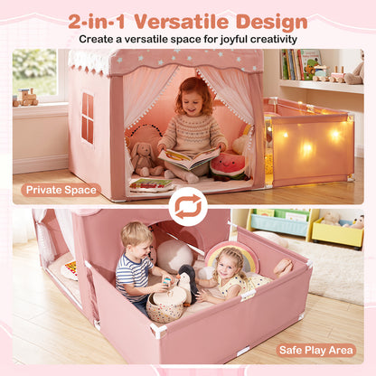 2-in-1 Kids Camping Tent with Attachable Side Playpen for Toddlers-Pink