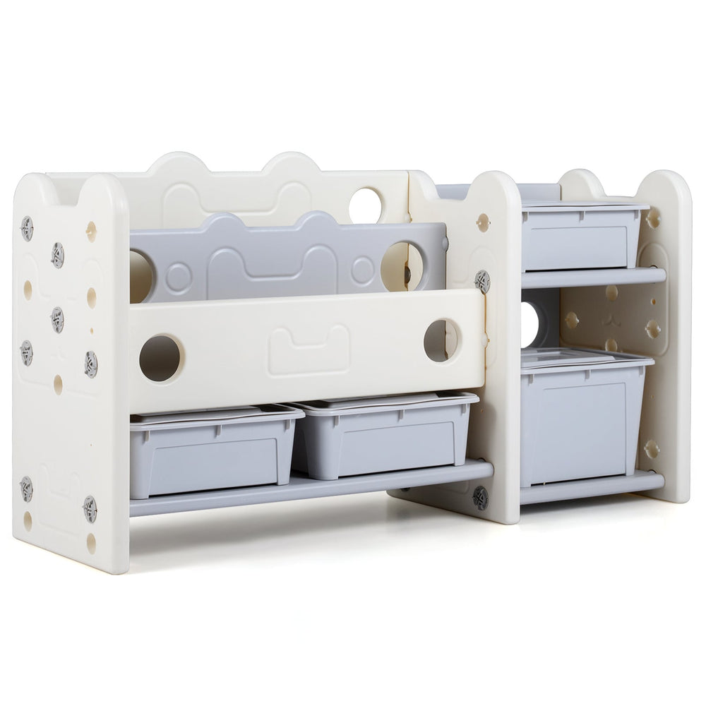 2-in-1 Kids Toy Storage Organizer with Bookshelf and 4 Storage Boxes-Grey