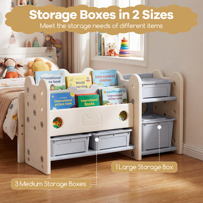 2-in-1 Kids Toy Storage Organizer with Bookshelf and 4 Storage Boxes-Grey