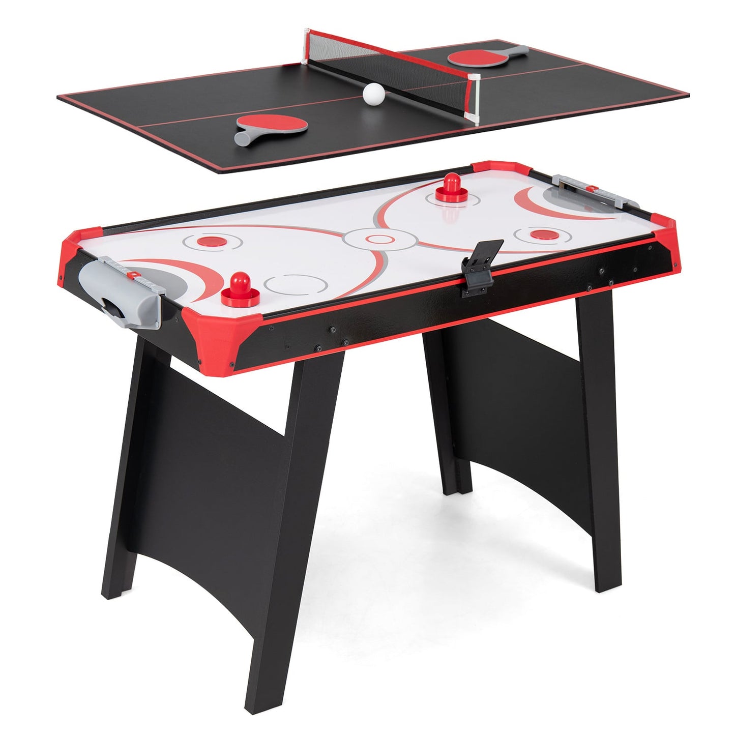 2-in-1 Multi-Game Table with Air Hockey and Table Tennis Top for Kids and Adults-Black