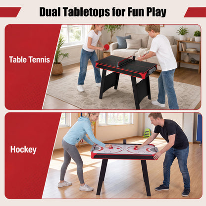 2-in-1 Multi-Game Table with Air Hockey and Table Tennis Top for Kids and Adults-Black