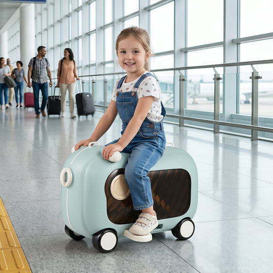 2-in-1 Ride-on Luggage for with Retractable Pedal and Strap for Ages 2+ Kids-Blue