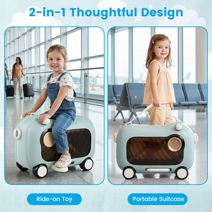 2-in-1 Ride-on Luggage for with Retractable Pedal and Strap for Ages 2+ Kids-Blue