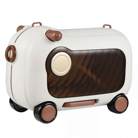 2-in-1 Ride-on Luggage for with Retractable Pedal and Strap for Ages 2+ Kids-Brown