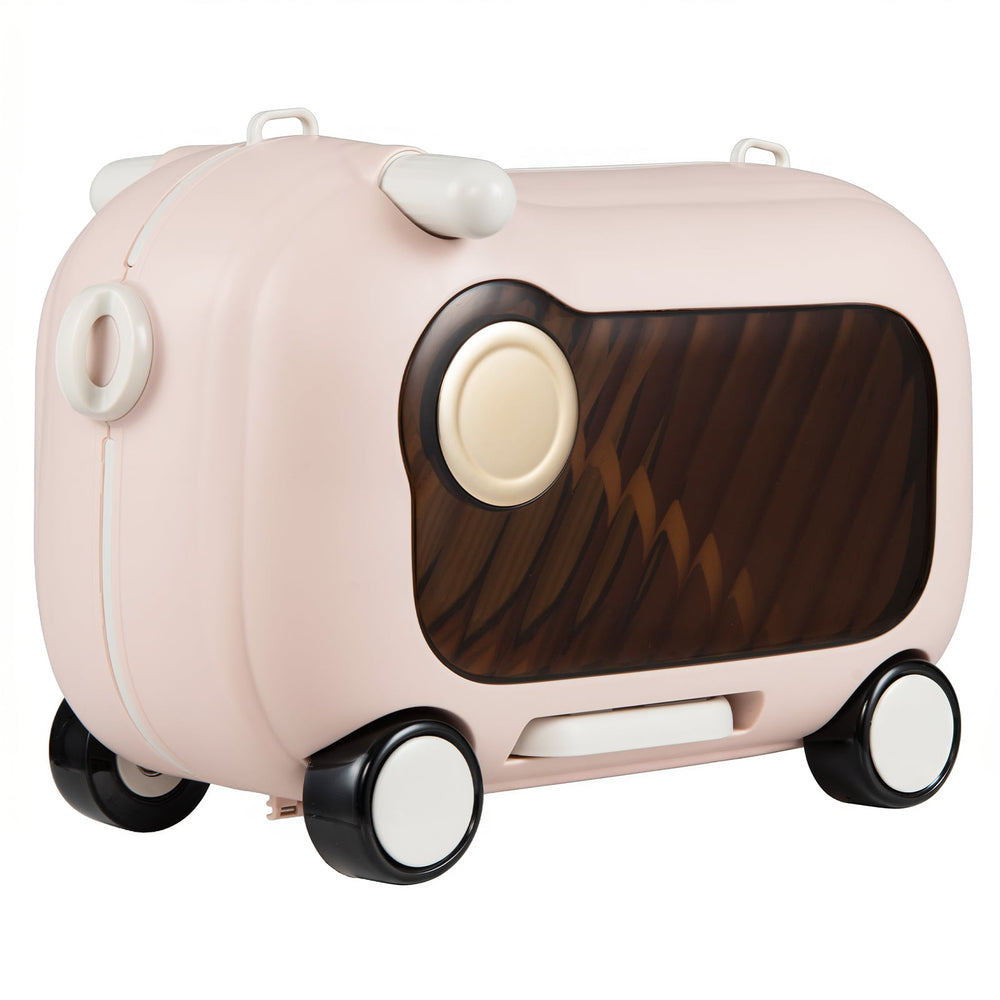 2-in-1 Ride-on Luggage for with Retractable Pedal and Strap for Ages 2+ Kids-Pink