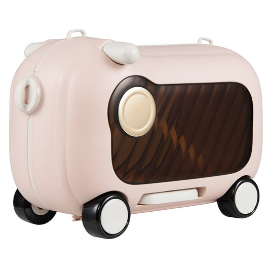 2-in-1 Ride-on Luggage for with Retractable Pedal and Strap for Ages 2+ Kids-Pink