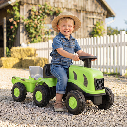 2-in-1 Ride on Tractor with Detachable Trailer Foot-to-Floor Sliding Car with Air Horn-Green