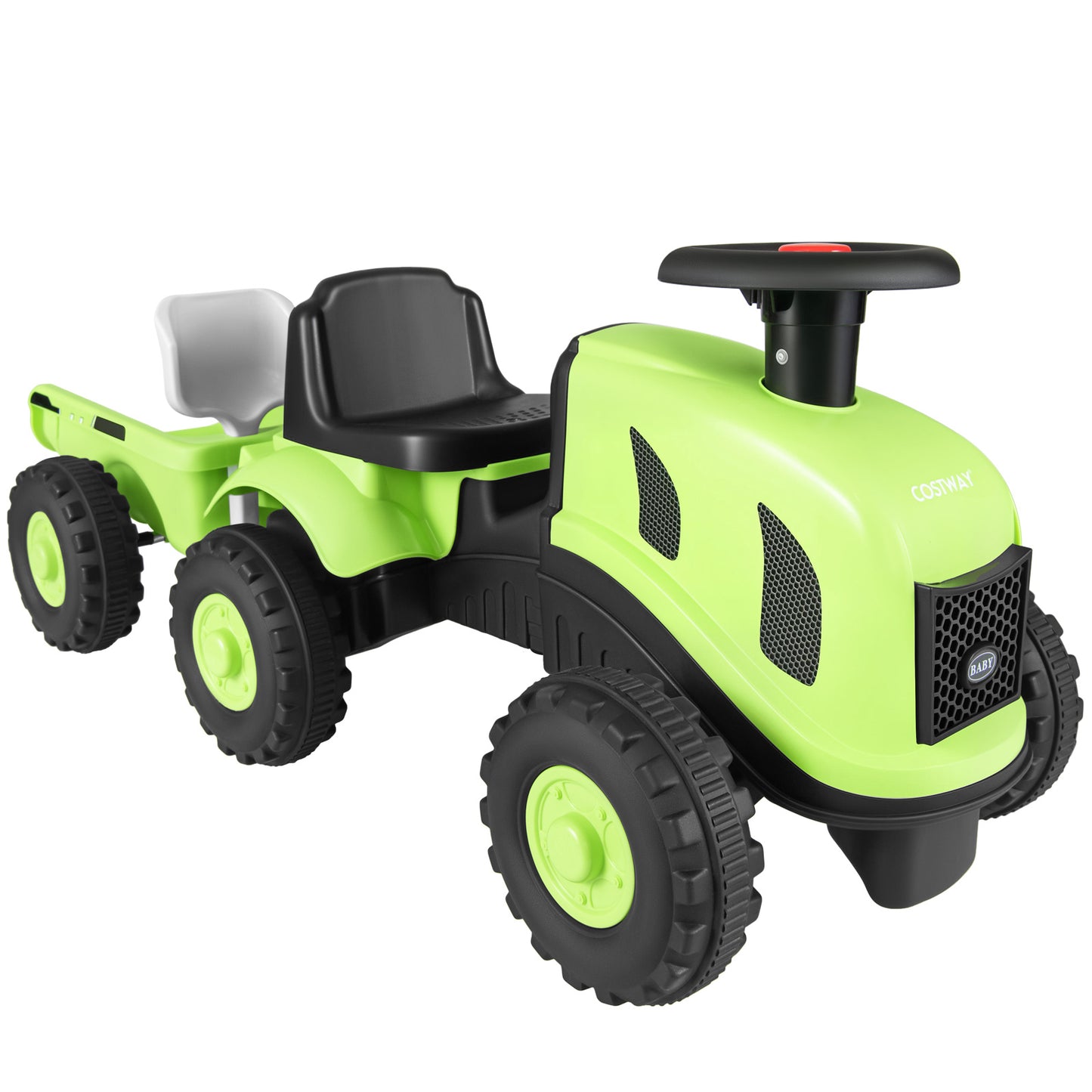 2-in-1 Ride on Tractor with Detachable Trailer Foot-to-Floor Sliding Car with Air Horn-Green