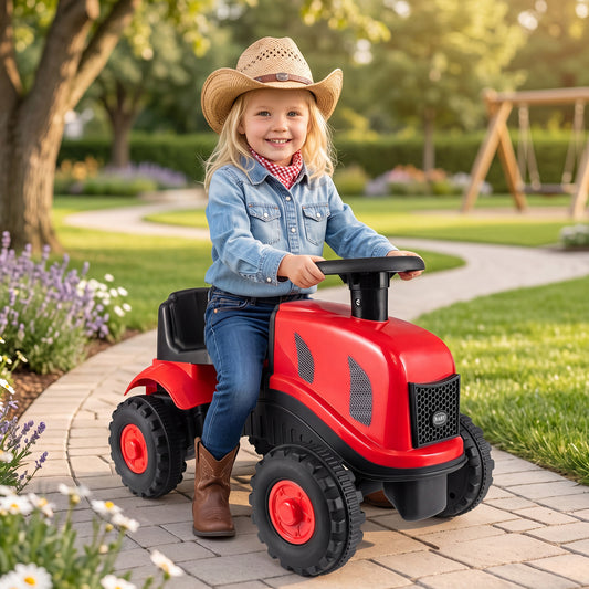 2-in-1 Ride on Tractor with Detachable Trailer Foot-to-Floor Sliding Car with Air Horn-Red
