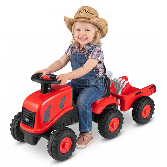 2-in-1 Ride on Tractor with Detachable Trailer Foot-to-Floor Sliding Car with Air Horn-Red