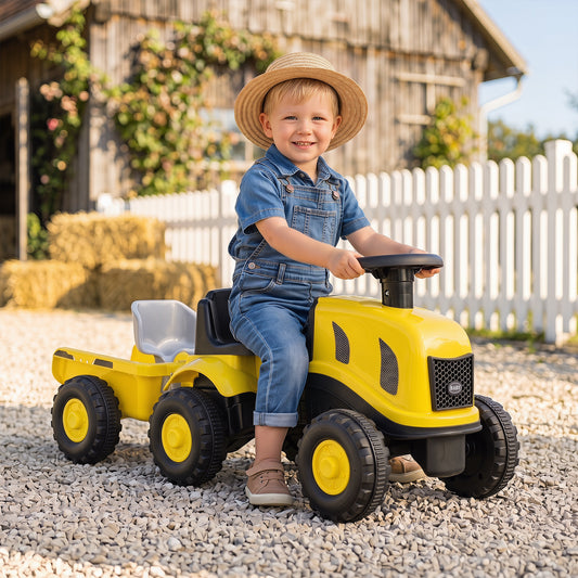 2-in-1 Ride on Tractor with Detachable Trailer Foot-to-Floor Sliding Car with Air Horn-Yellow