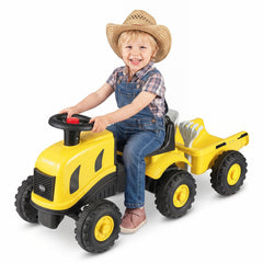 2-in-1 Ride on Tractor with Detachable Trailer Foot-to-Floor Sliding Car with Air Horn-Yellow