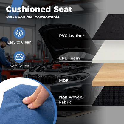 2-in-1 Rolling Creeper Seat Folding Creeper with 6 Universal Wheels-Blue