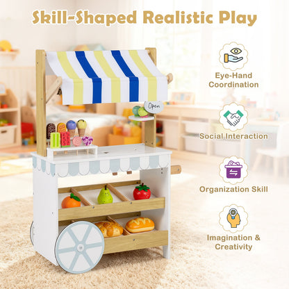 2-in-1 Wooden Ice Cream Cart with Display Shelves for Kids 3+ Years Old-White