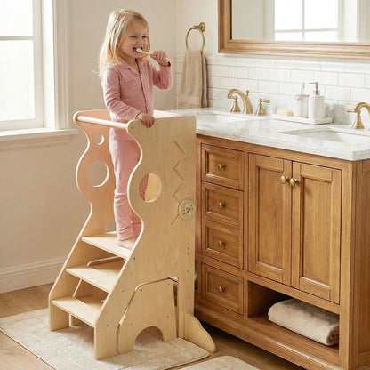 2 in 1 Wooden Standing Tower with Removable Safety Bars