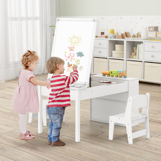2-in-1 Kids Art Table and Easel Set with Chairs and Liftable Tabletop-White