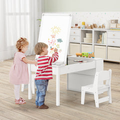 2-in-1 Kids Art Table and Easel Set with Chairs and Liftable Tabletop-White