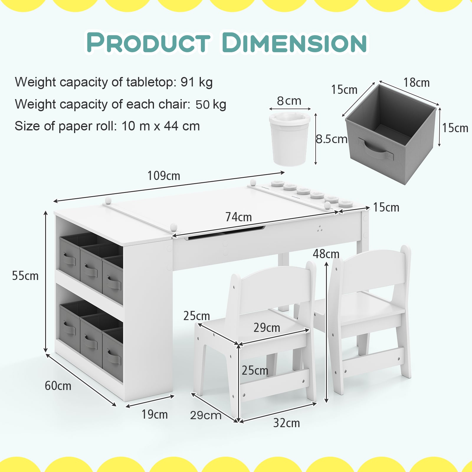 2-in-1 Kids Art Table and Easel Set with Chairs and Liftable Tabletop-White