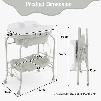 2-in-1 Baby Change Table with Bathtub and Folding Changing Station-Light Grey