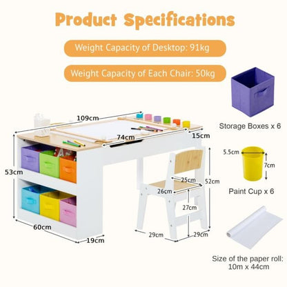 2-in-1 Kids Art Table Set with Chairs-Natural